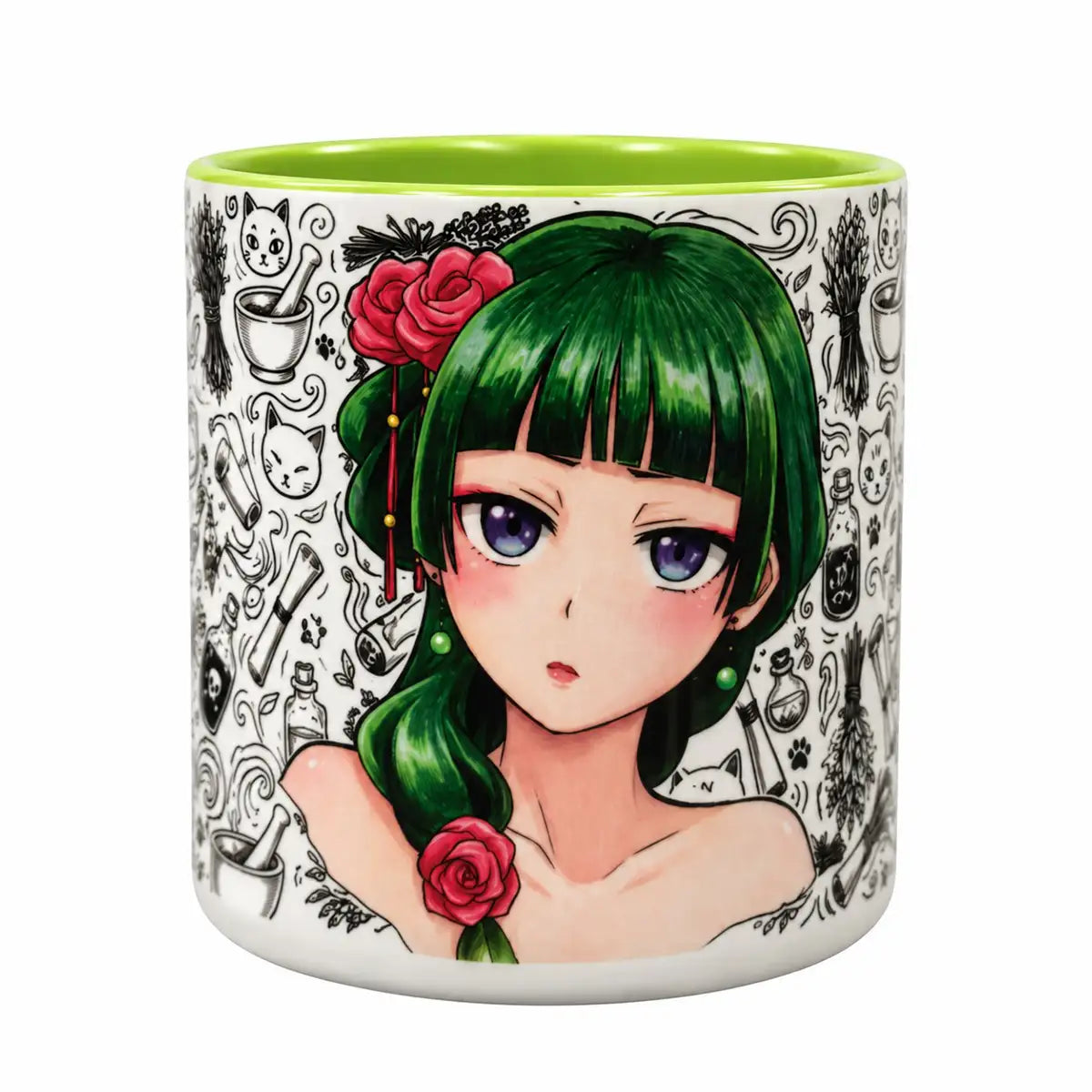 Taza Maomao The Apothecary Diaries vista frontal fondo blanco