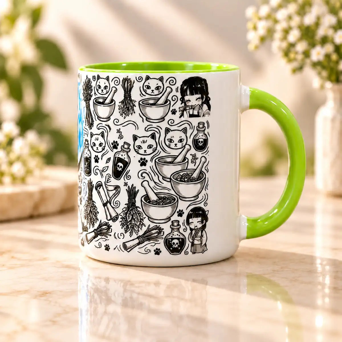 Taza Maomao The Apothecary Diaries reverso con asa verde