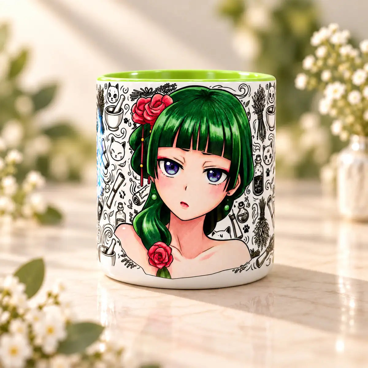 Taza Maomao The Apothecary Diaries vista frontal ambientada